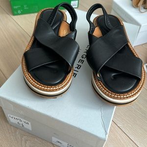 CLERGERIE agneau noirtech sling back platform  sandel